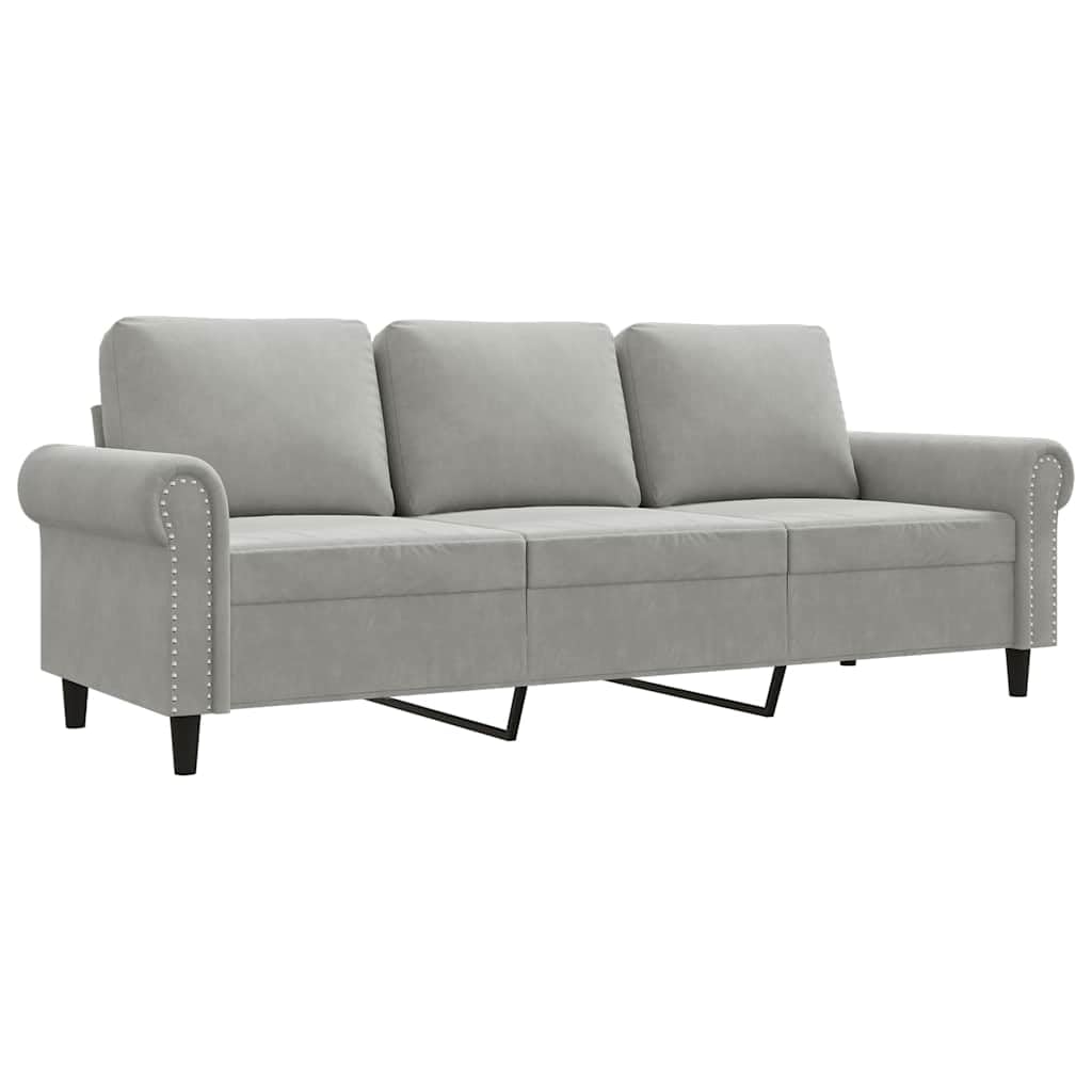 Light Gray Velvet 3-Seater Sofa P9604