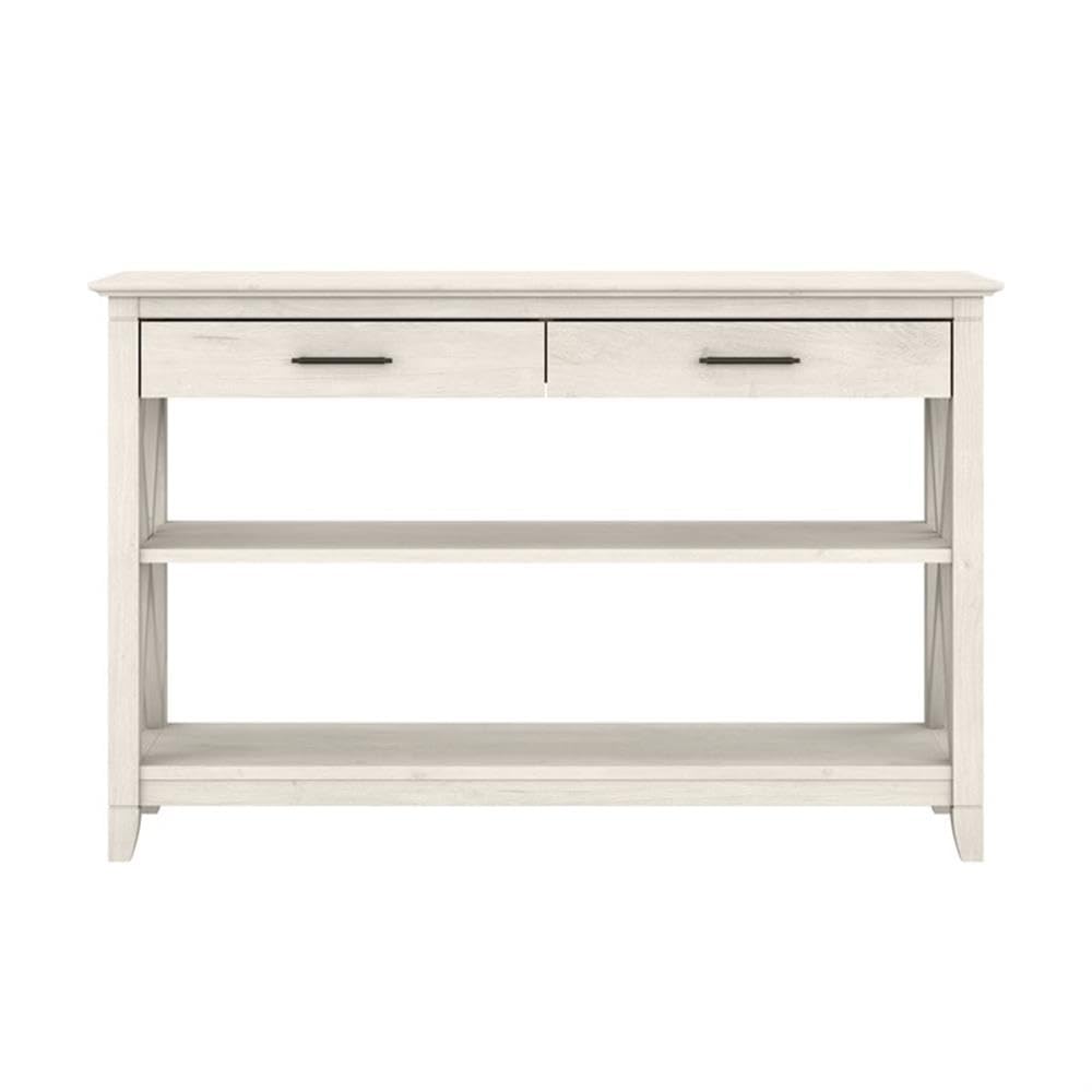 Linen White Oak Console Table with Drawers and Shelves O477353