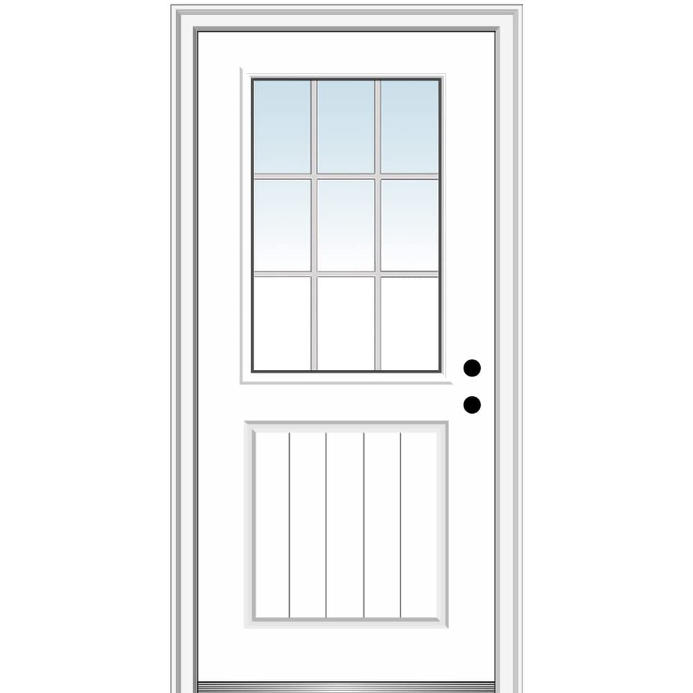 Primed Fiberglass 1/2 Lite 1-Panel Prehung Entry Door 36" x 80" E648367