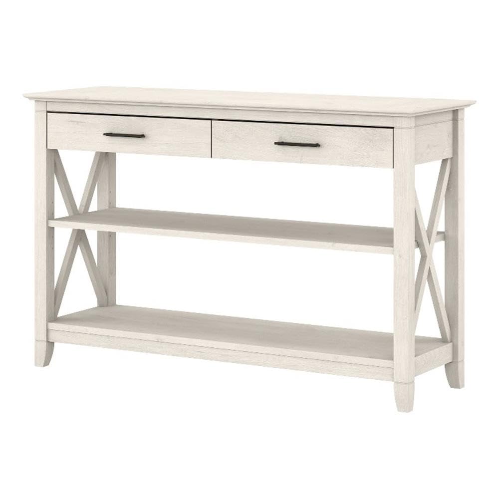 Linen White Oak Console Table with Drawers and Shelves O477353
