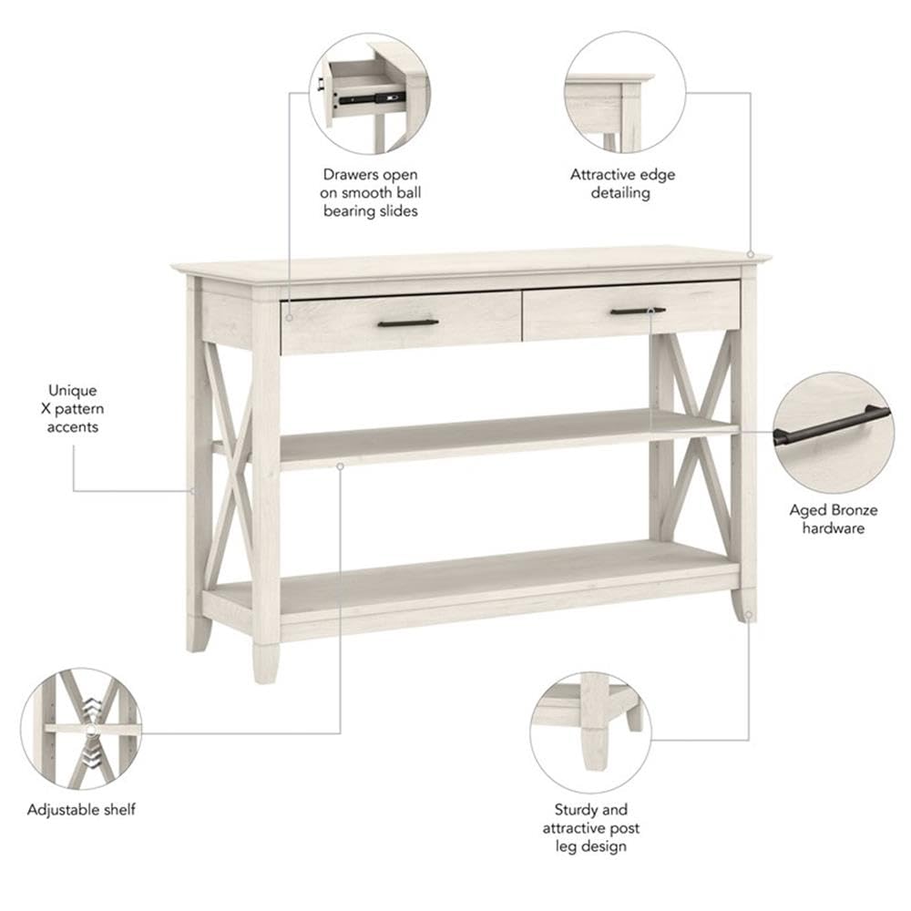 Linen White Oak Console Table with Drawers and Shelves O477353