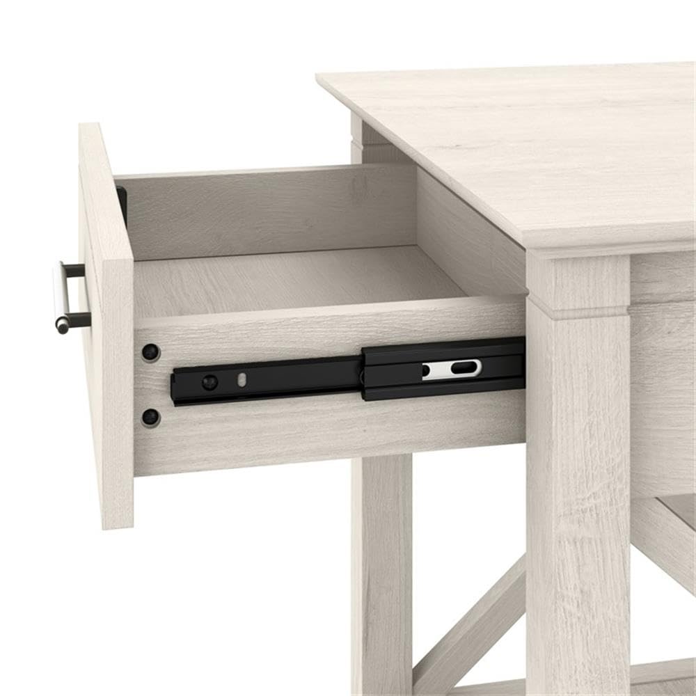 Linen White Oak Console Table with Drawers and Shelves O477353