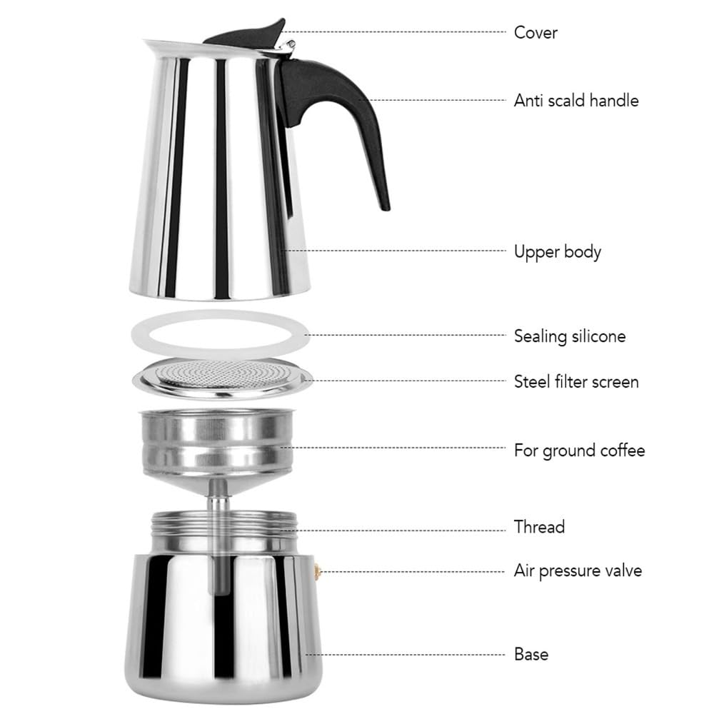 4 Cup Stainless Steel Stovetop Moka Pot V973