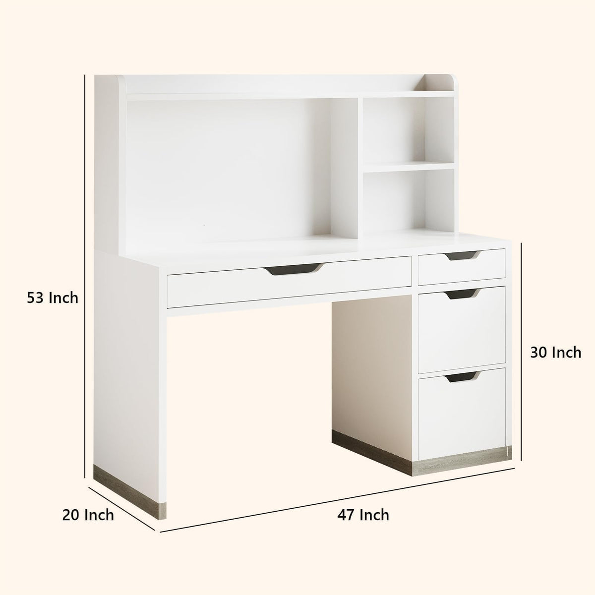 White Desk with Hutch and 4 Drawers R441451