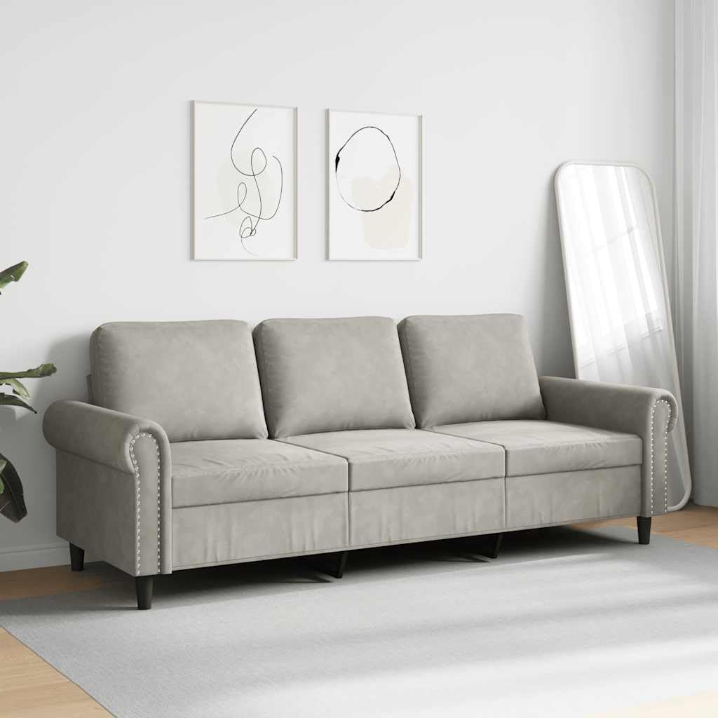 Light Gray Velvet 3-Seater Sofa P9604
