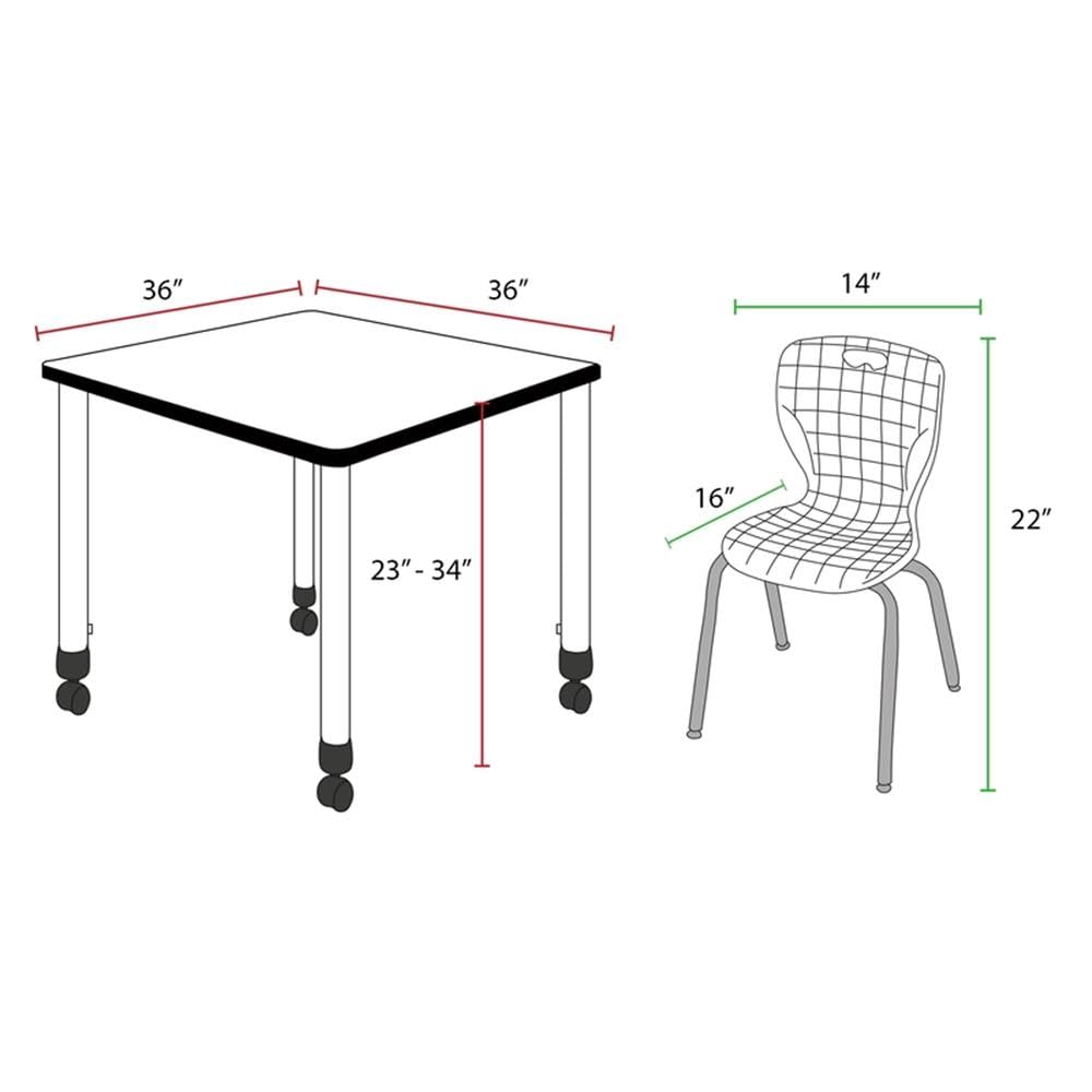 36" Square Mobile Table with 4 Stack Chairs X6778