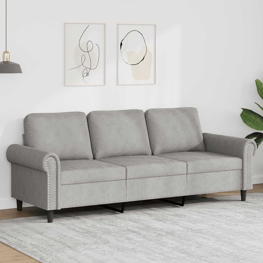Light Gray Velvet 3-Seater Sofa P9604