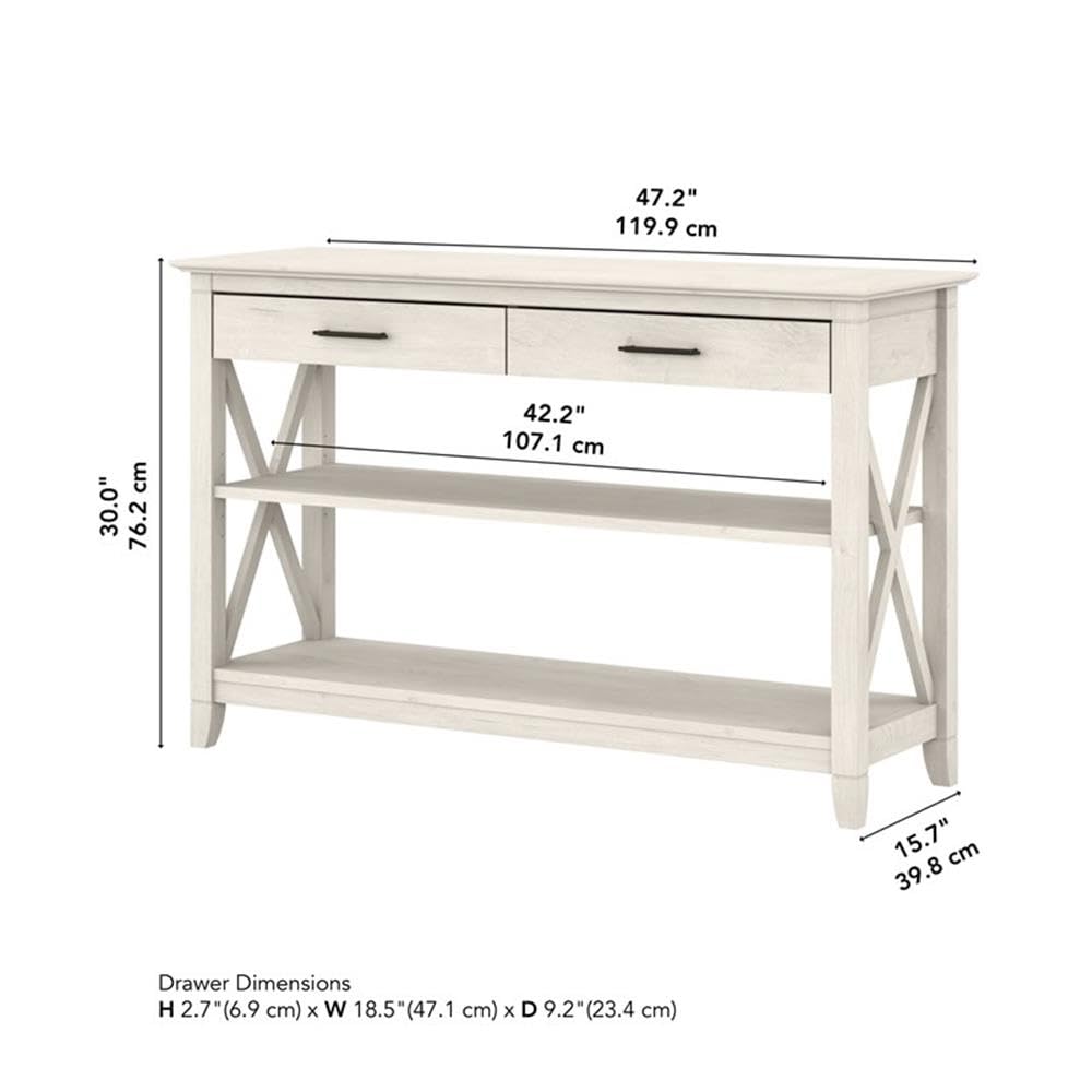 Linen White Oak Console Table with Drawers and Shelves O477353