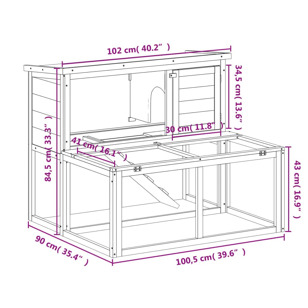 2-Tier Solid Pine Wood Rabbit Hutch E985
