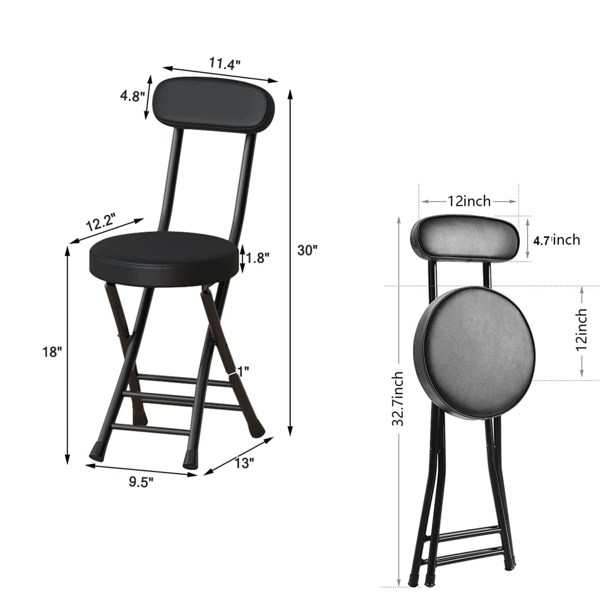 18 Inch Black Folding Stool with Backrest N844