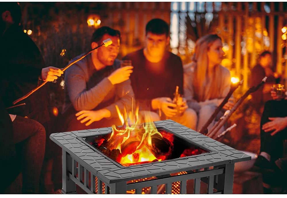 32'' Wood Burning Square Fire Pit with Grill Grate Q248543