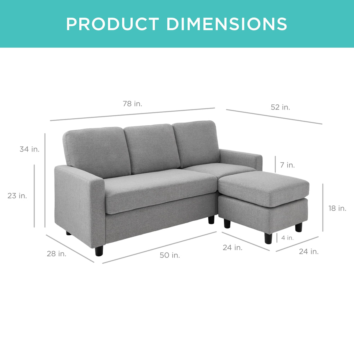 Light Gray Upholstered Sectional Sofa with Chaise E817