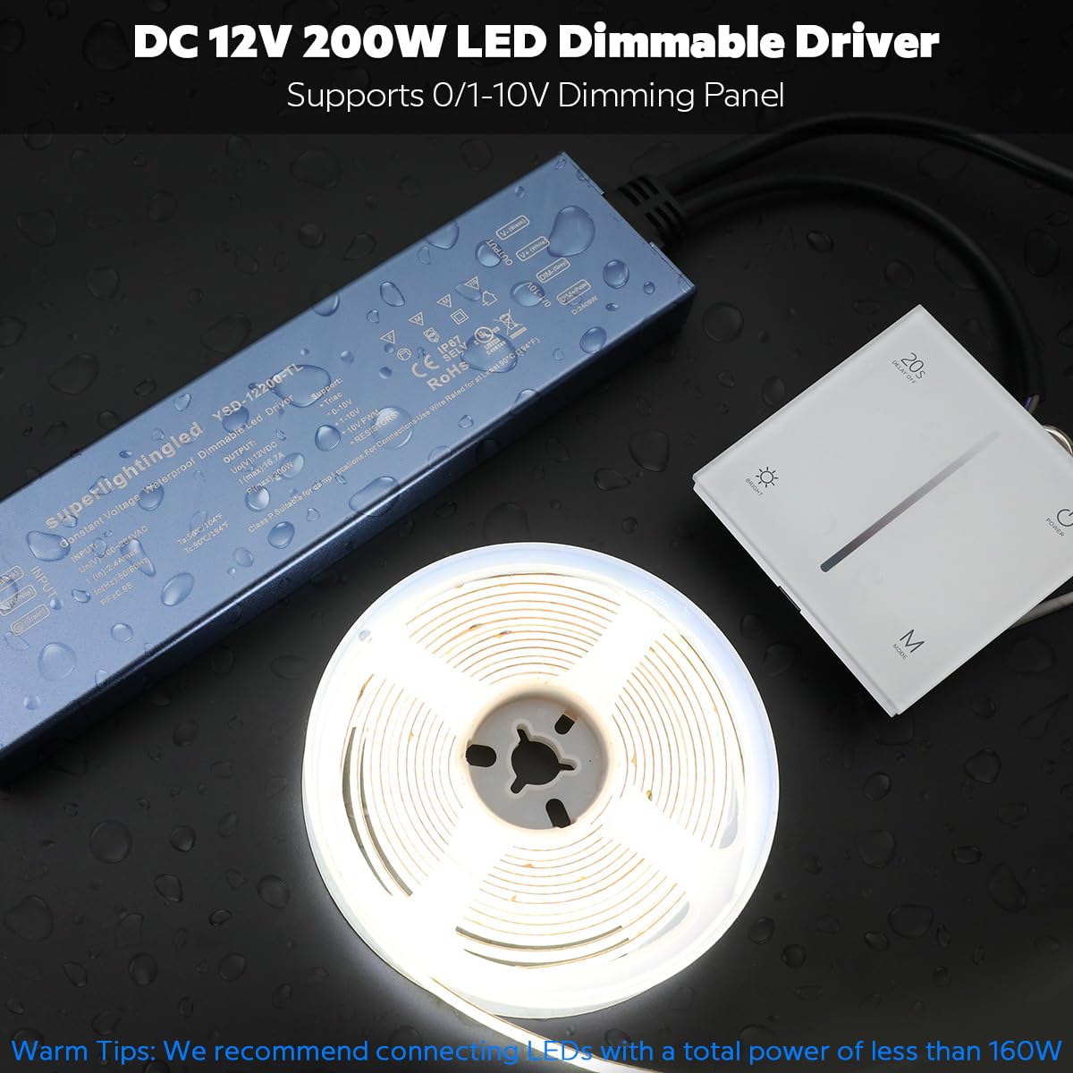 200W 0/1-10V & TRIAC Dimmable Waterproof IP67 12V Low Voltage Transformer L6829