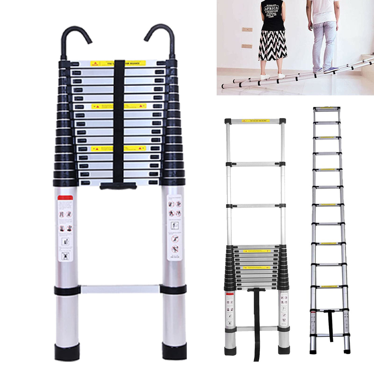 20.5FT Aluminum Telescoping Ladder with 2 Detachable Hooks X20028