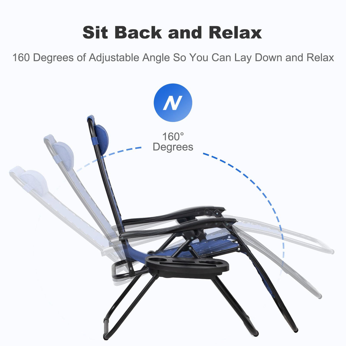 Set of 2 Adjustable Steel Mesh Zero Gravity Lounge Chairs with Pillow and Cup Holder J43306