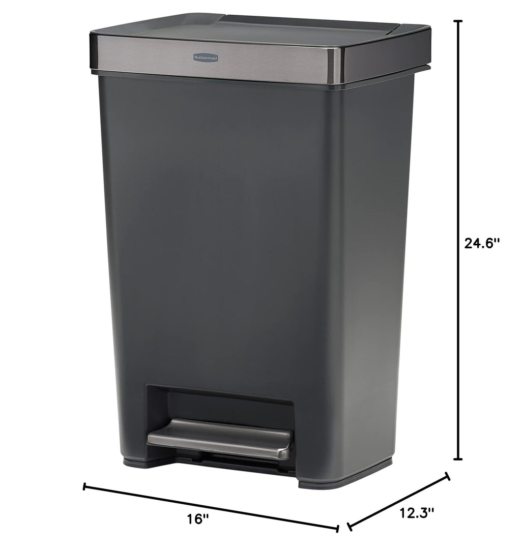12.4 Gallon Charcoal Step-On Trash Can with Stainless Steel Rim Y60343