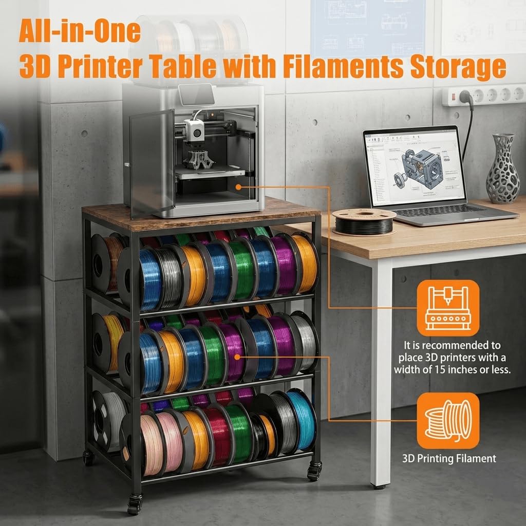 4-Tier 3D Printer Stand with Filament Storage and Wheels L661