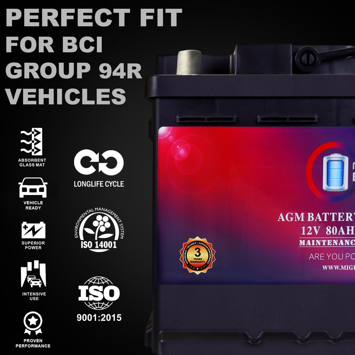 12V 80AH 850 CCA Replacement Battery M88357