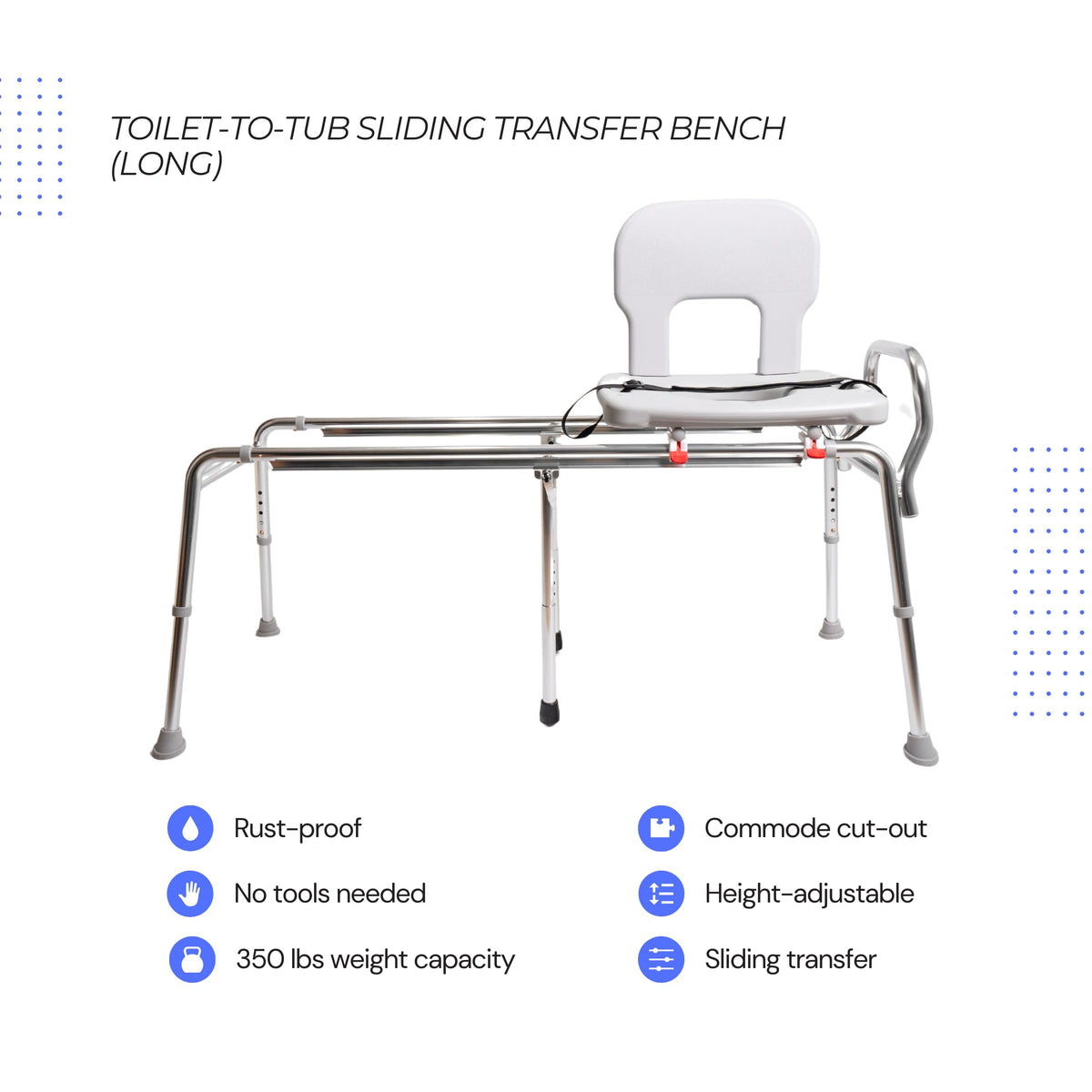 Toilet-to-Tub Transfer Bench with Cut Out Seat W86056