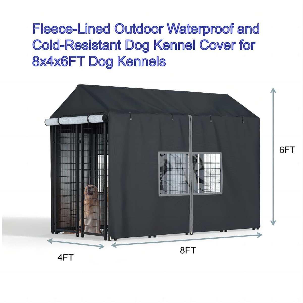 Black Dog Kennel Cover with Transparent Windows A454
