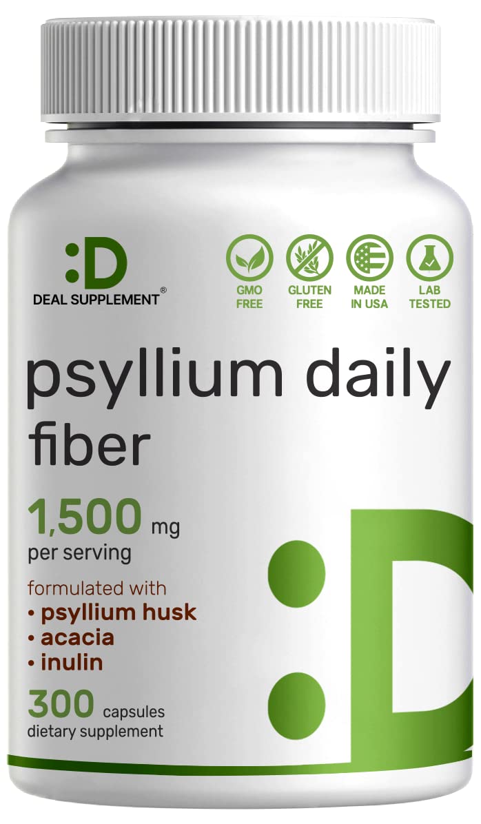 Psyllium Husk 1500mg 300 Capsules 3 in 1 Fiber Supplement Q726