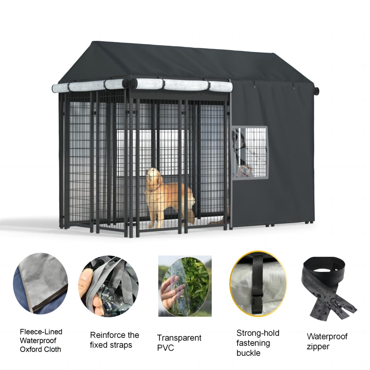 Black Dog Kennel Cover with Transparent Windows A454