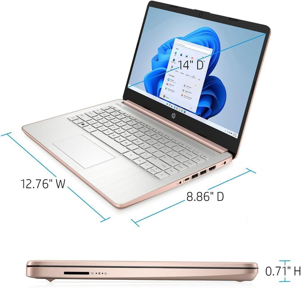 14" Laptop, Intel Celeron N4120, 8GB RAM, 64GB eMMC, Windows 11 Home, Rose Gold Z383