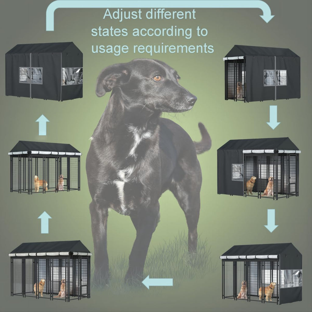 Black Dog Kennel Cover with Transparent Windows A454