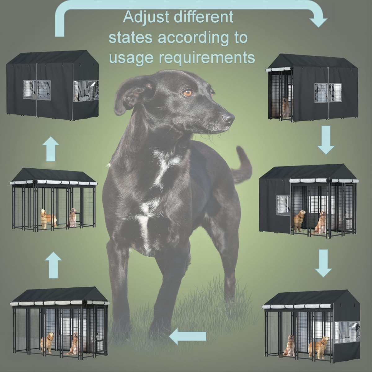 Black Dog Kennel Cover with Transparent Windows A454