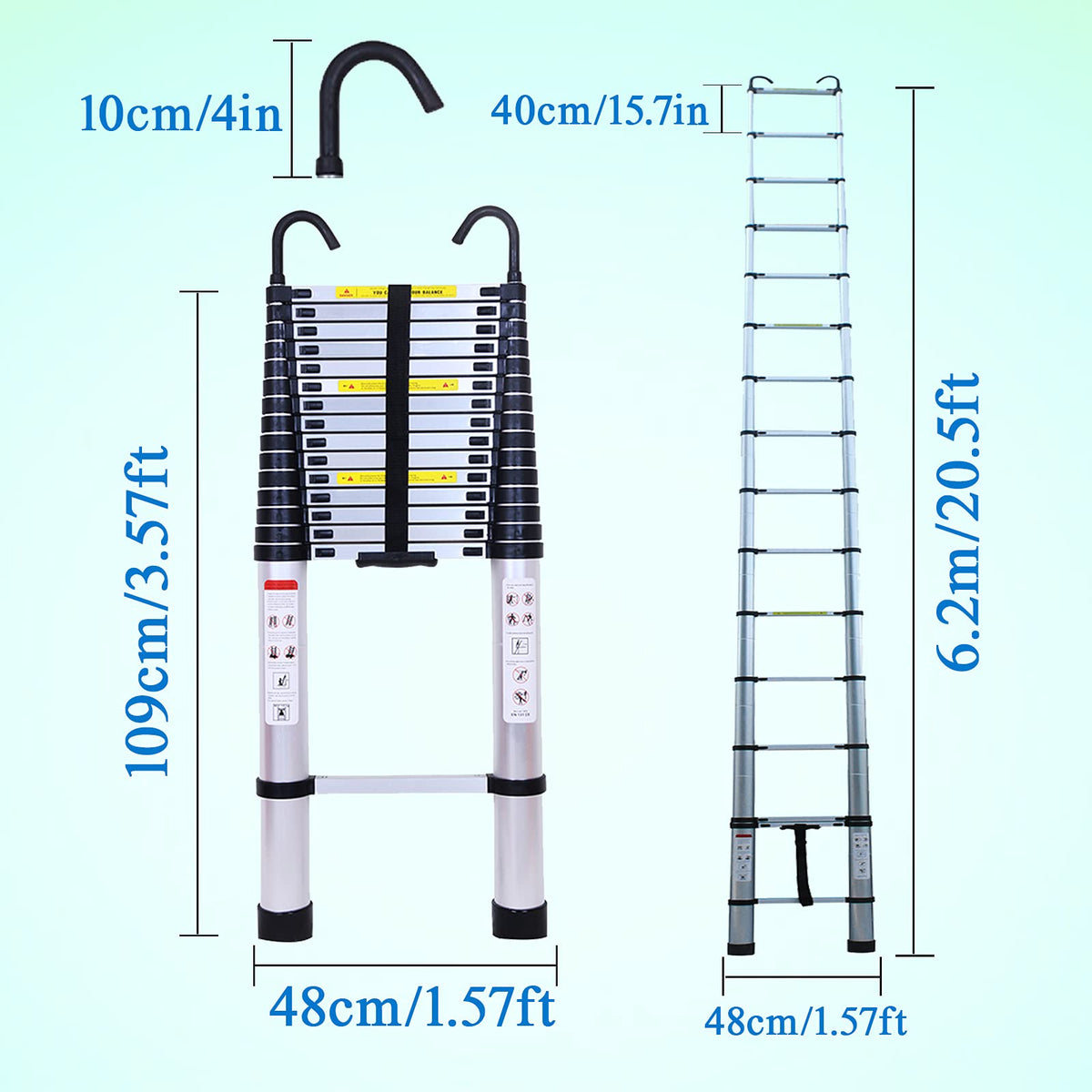 20.5FT Aluminum Telescoping Ladder with 2 Detachable Hooks X20028