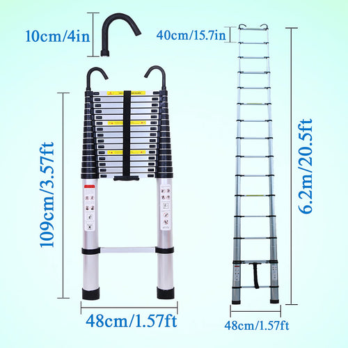 20.5FT Aluminum Telescoping Ladder with 2 Detachable Hooks X20028
