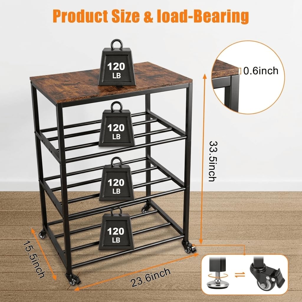 4-Tier 3D Printer Stand with Filament Storage and Wheels L661