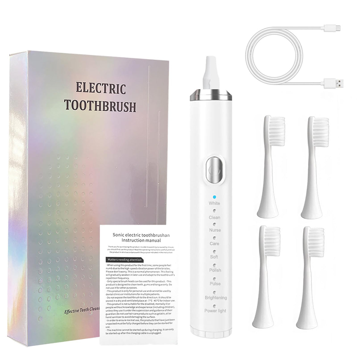 Rechargeable Electric Toothbrush with 4 Replacement Heads W1271