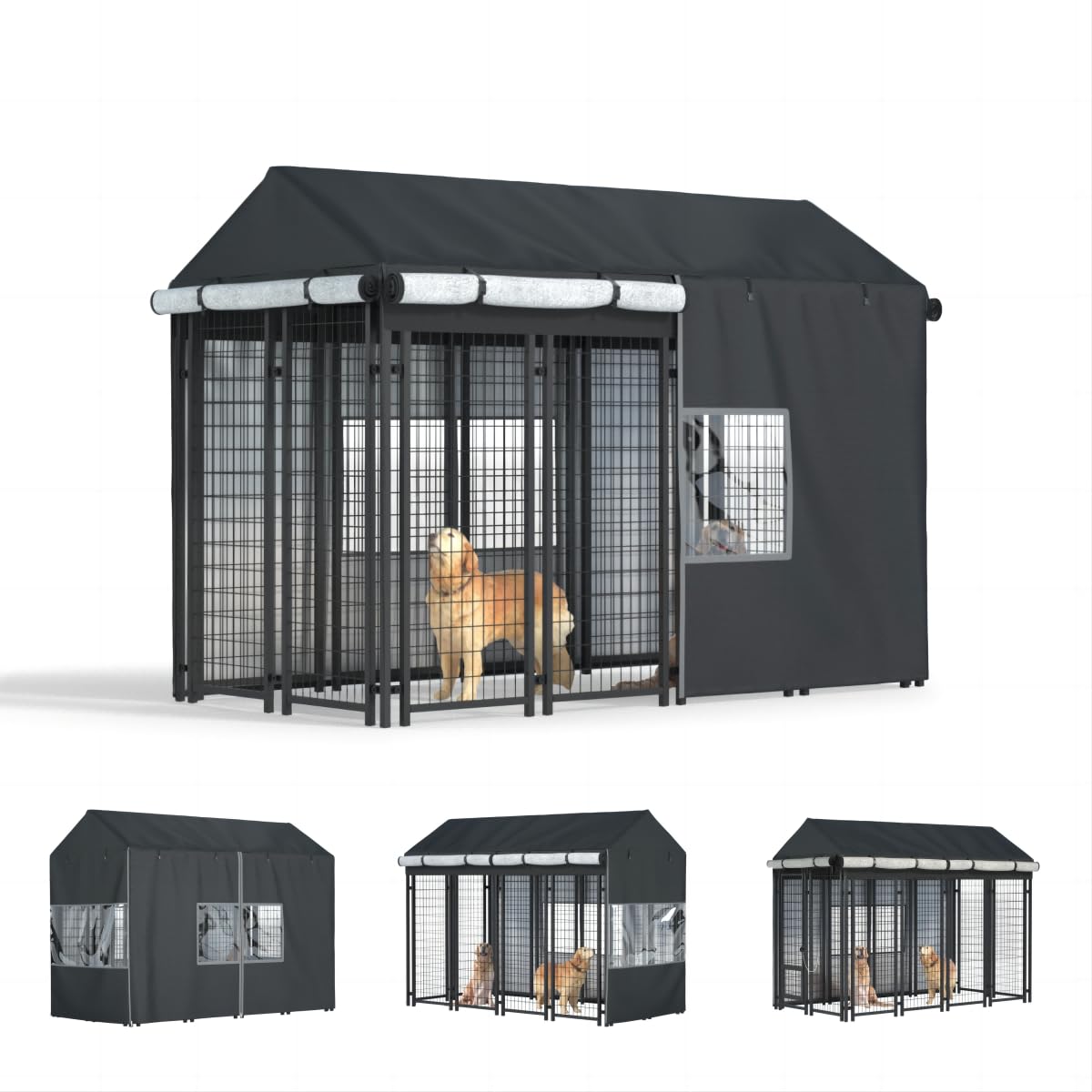 Black Dog Kennel Cover with Transparent Windows A454