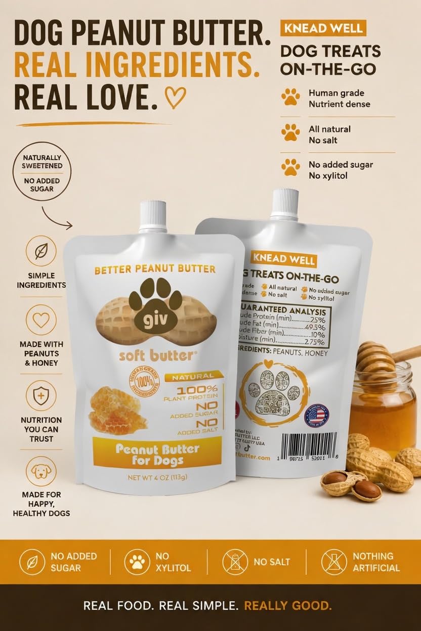 All Natural Peanut Butter for Dogs, 2 Ingredients, 4oz Pouches (6 Count) O9932