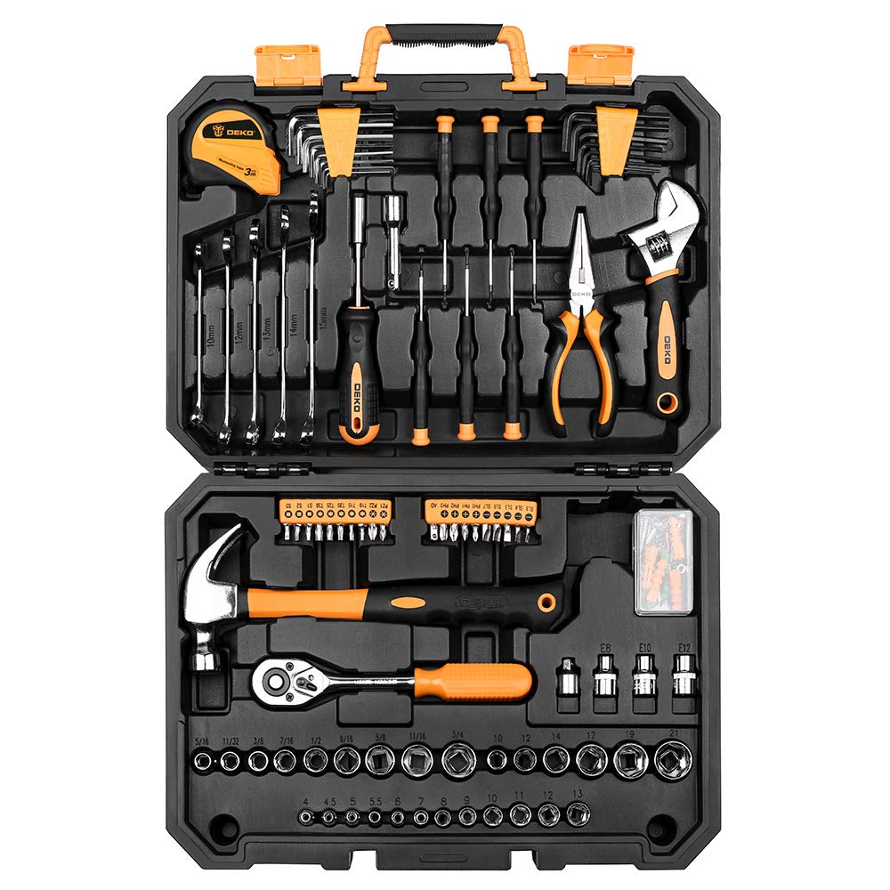 128 Piece Household Hand Tool Kit with Plastic Toolbox Storage Case W575