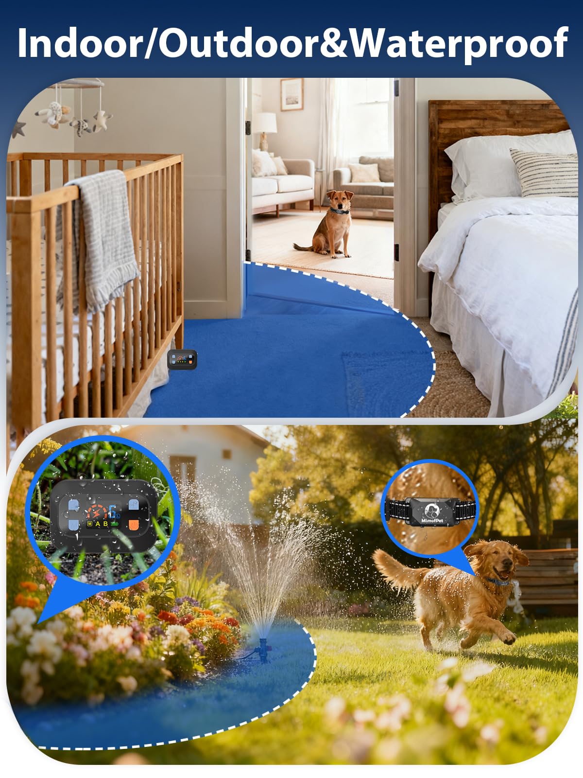 Wireless Pet Barrier Waterproof Adjustable Range 16.4 ft Rechargeable I6206