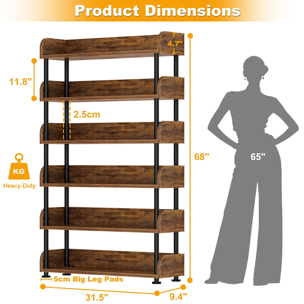 6-Tier Tall Open Bookshelf with Metal Frame O50199