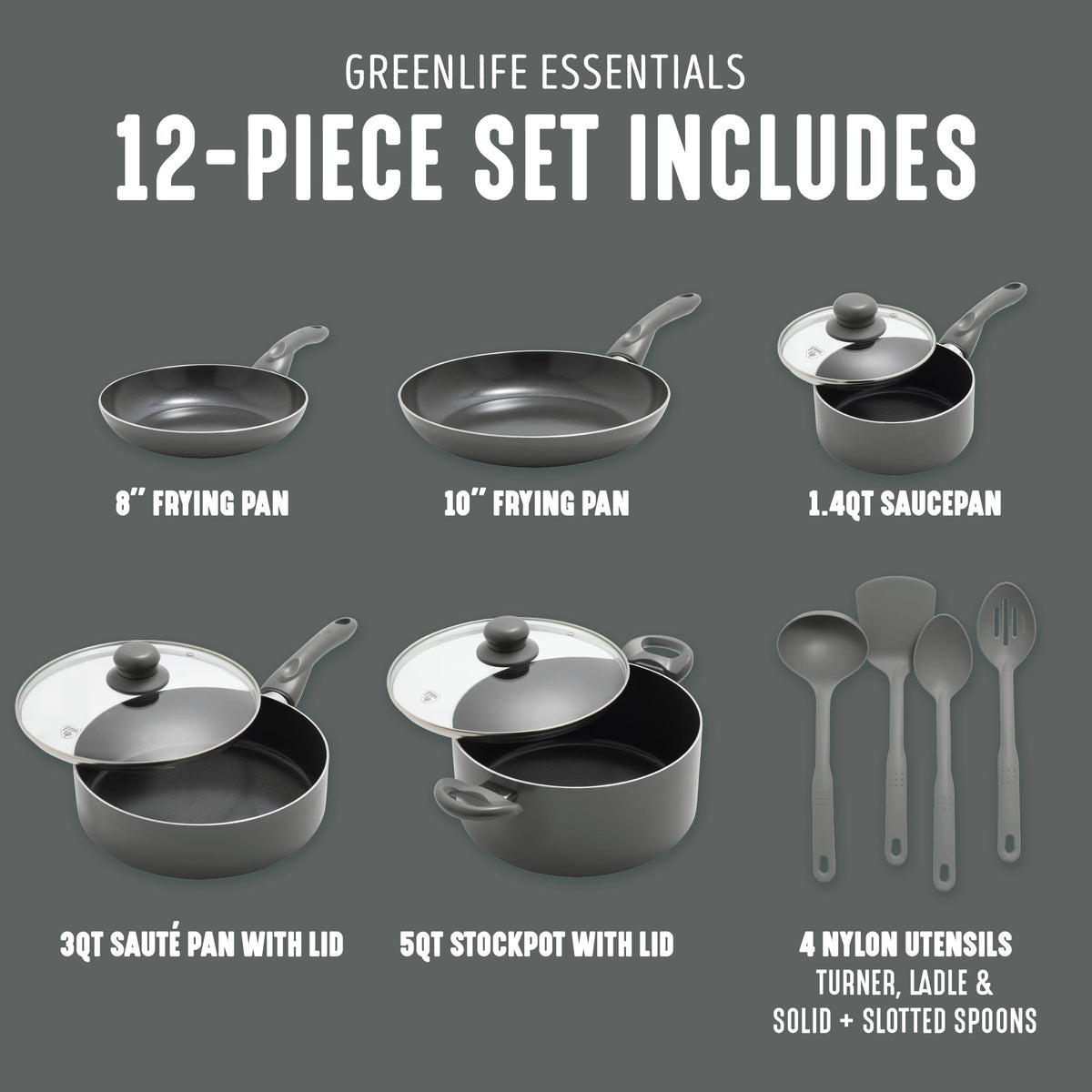 12 Piece Ceramic Nonstick Cookware Set O567