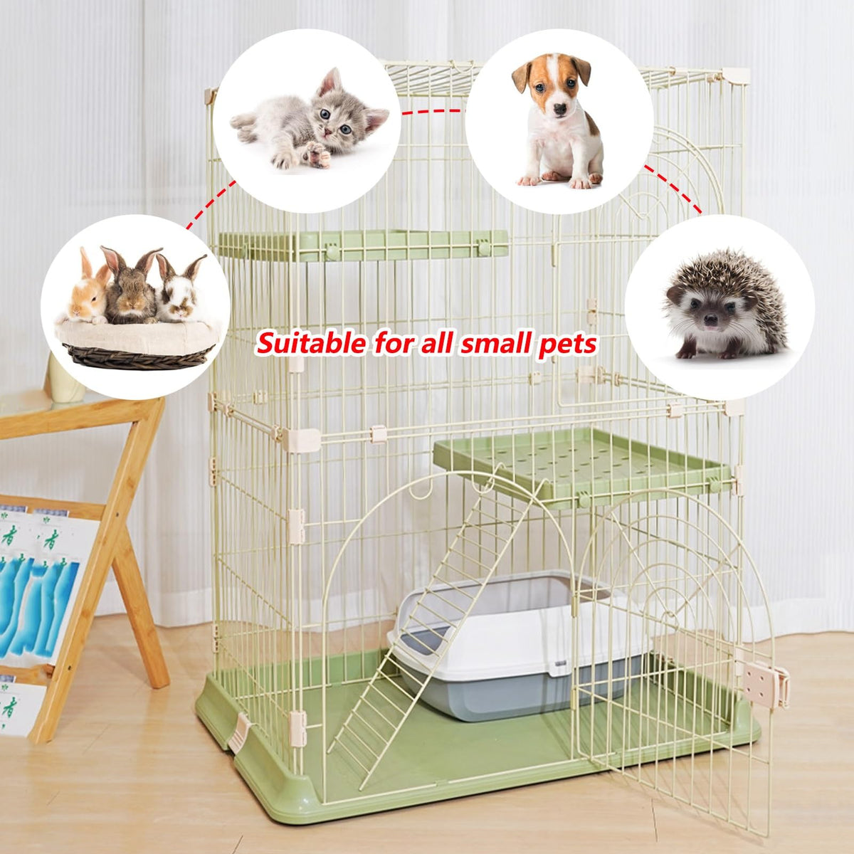 3/4-Tier Wire Cat Cage Playpen Kennel with Hammock C683