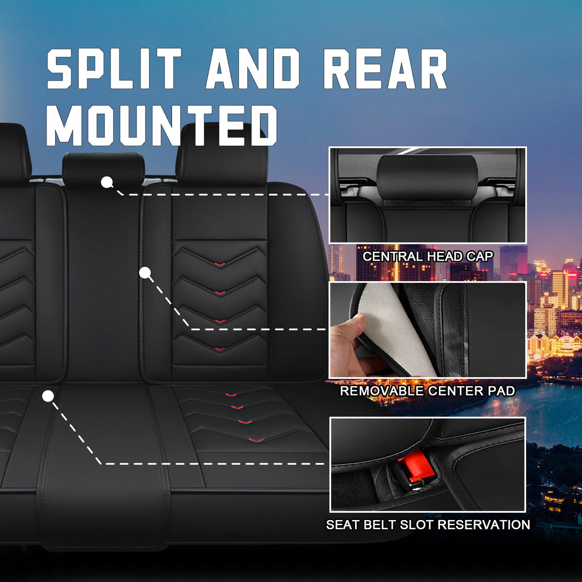 Black Red Nappa Leather Car Seat Covers Set S469