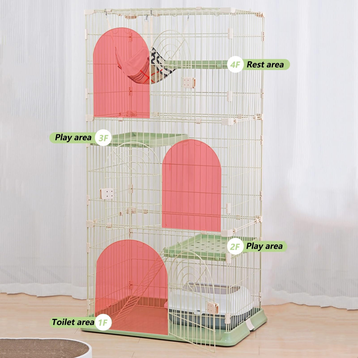 3/4-Tier Wire Cat Cage Playpen Kennel with Hammock C683