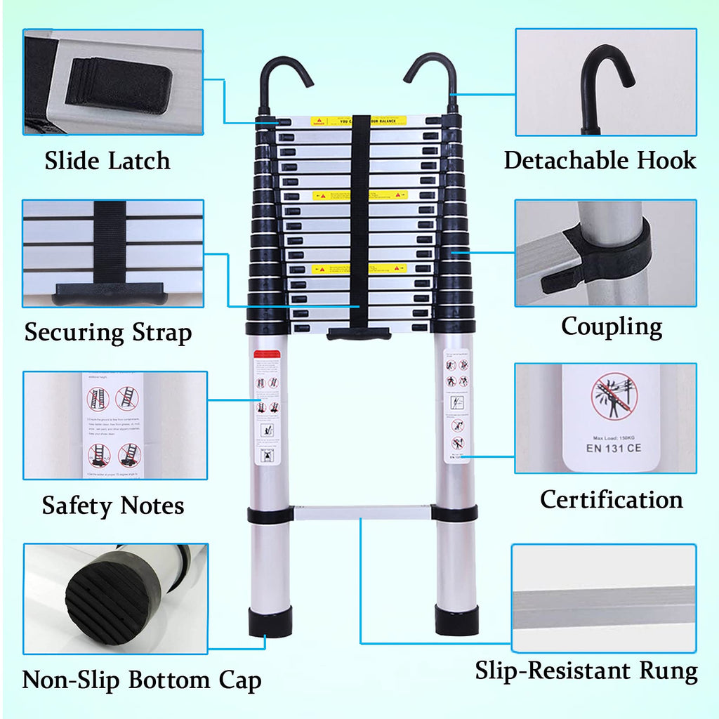 20.5FT Aluminum Telescoping Ladder with 2 Detachable Hooks X20028