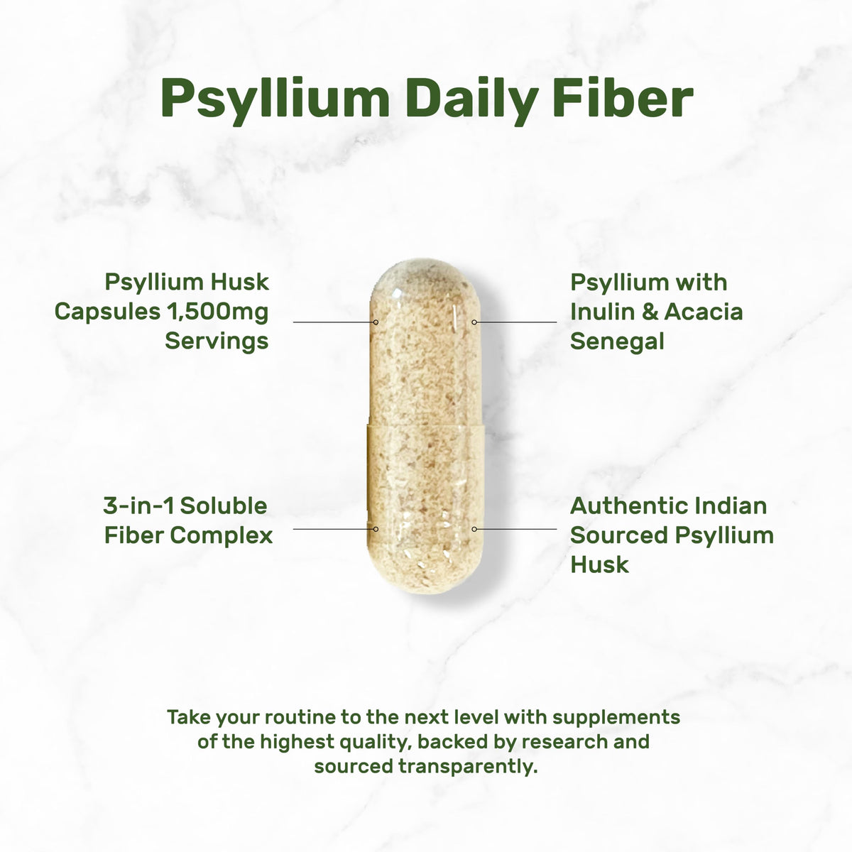 Psyllium Husk 1500mg 300 Capsules 3 in 1 Fiber Supplement Q726