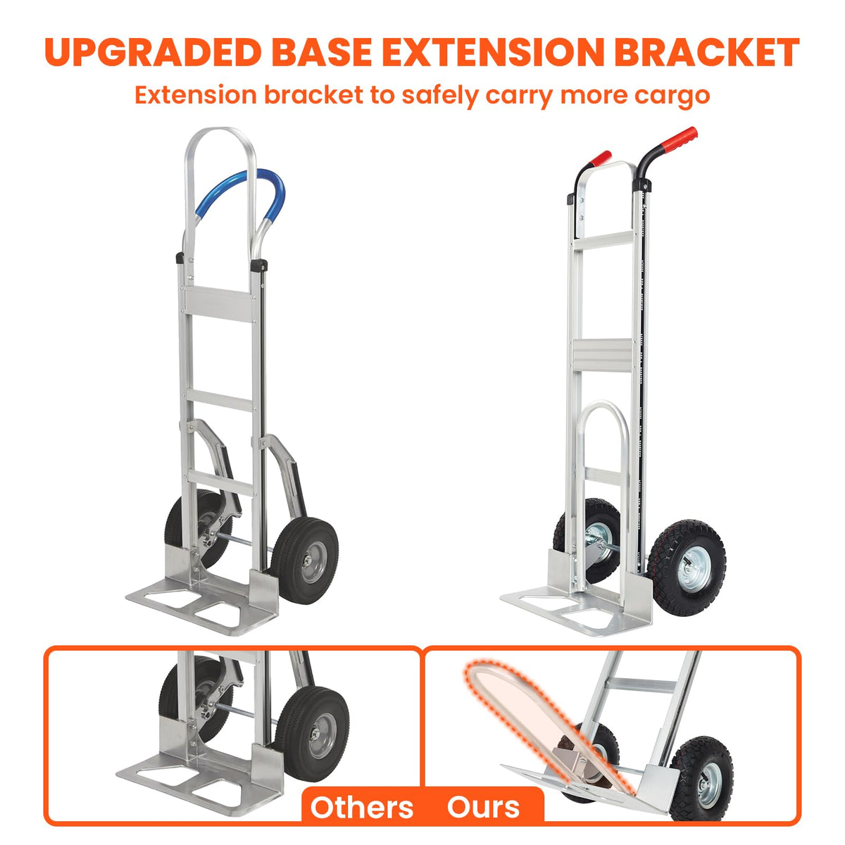 Aluminum Hand Truck Dolly Cart with 10" Pneumatic Tire, 600 LBS Capacity N849