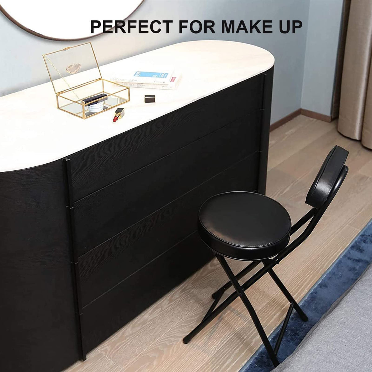18 Inch Black Folding Stool with Backrest N844