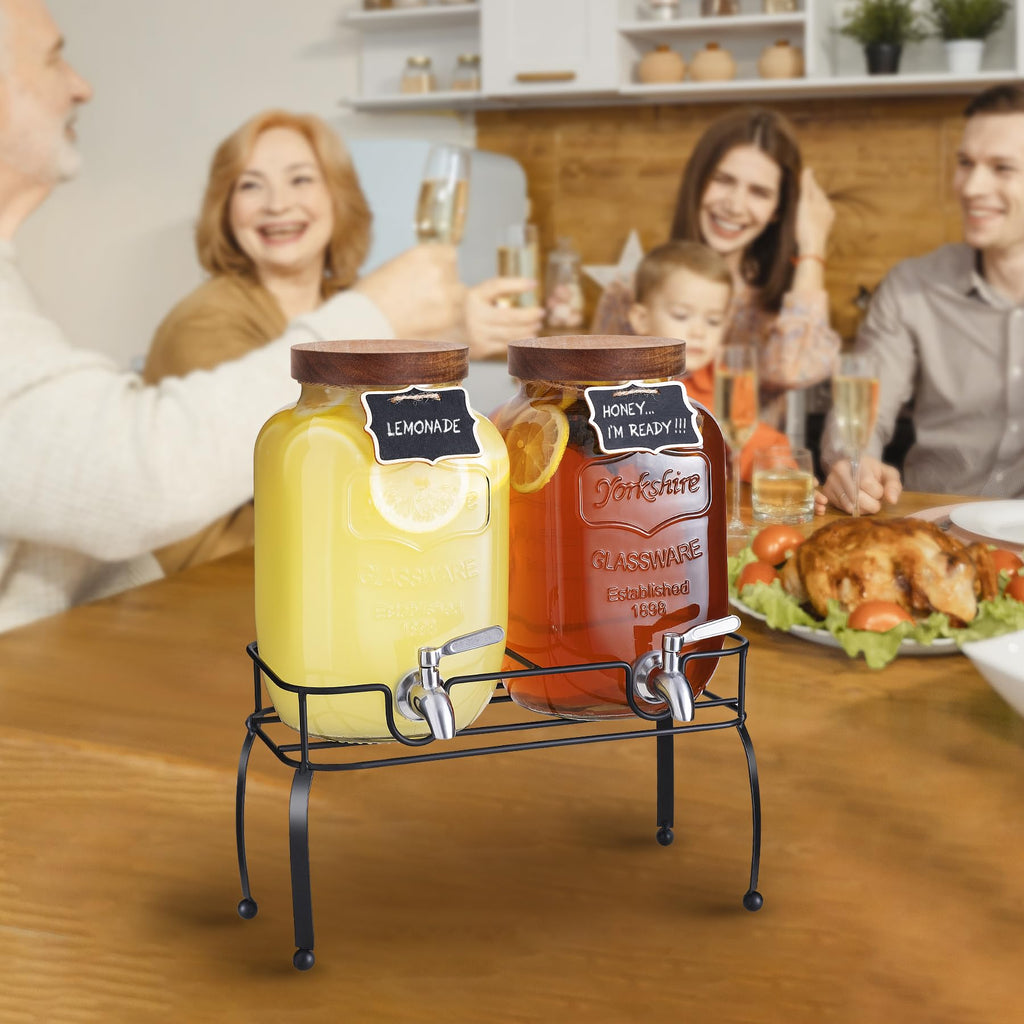 1 Gallon Glass Drink Dispenser with Stand, 2 Pcs N457