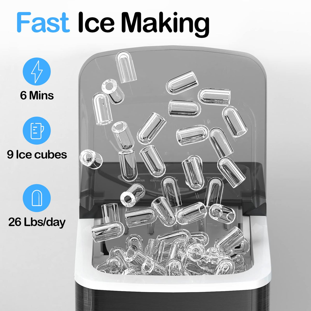 Black Countertop Ice Maker with Scoop and Basket G838