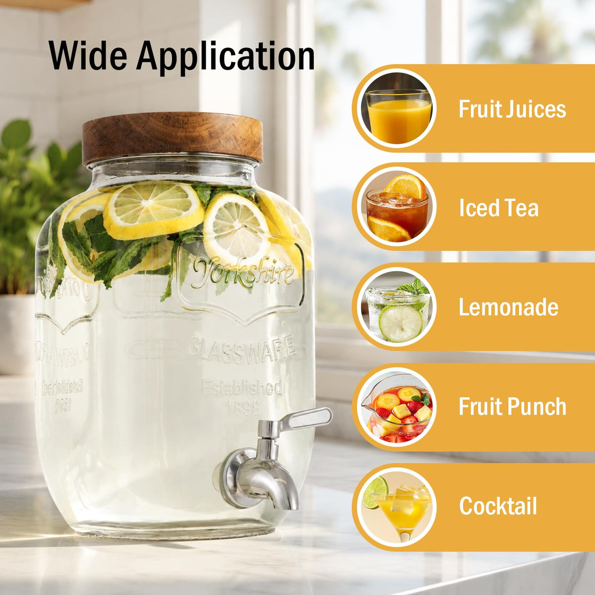 1 Gallon Glass Drink Dispenser with Stand, 2 Pcs N457