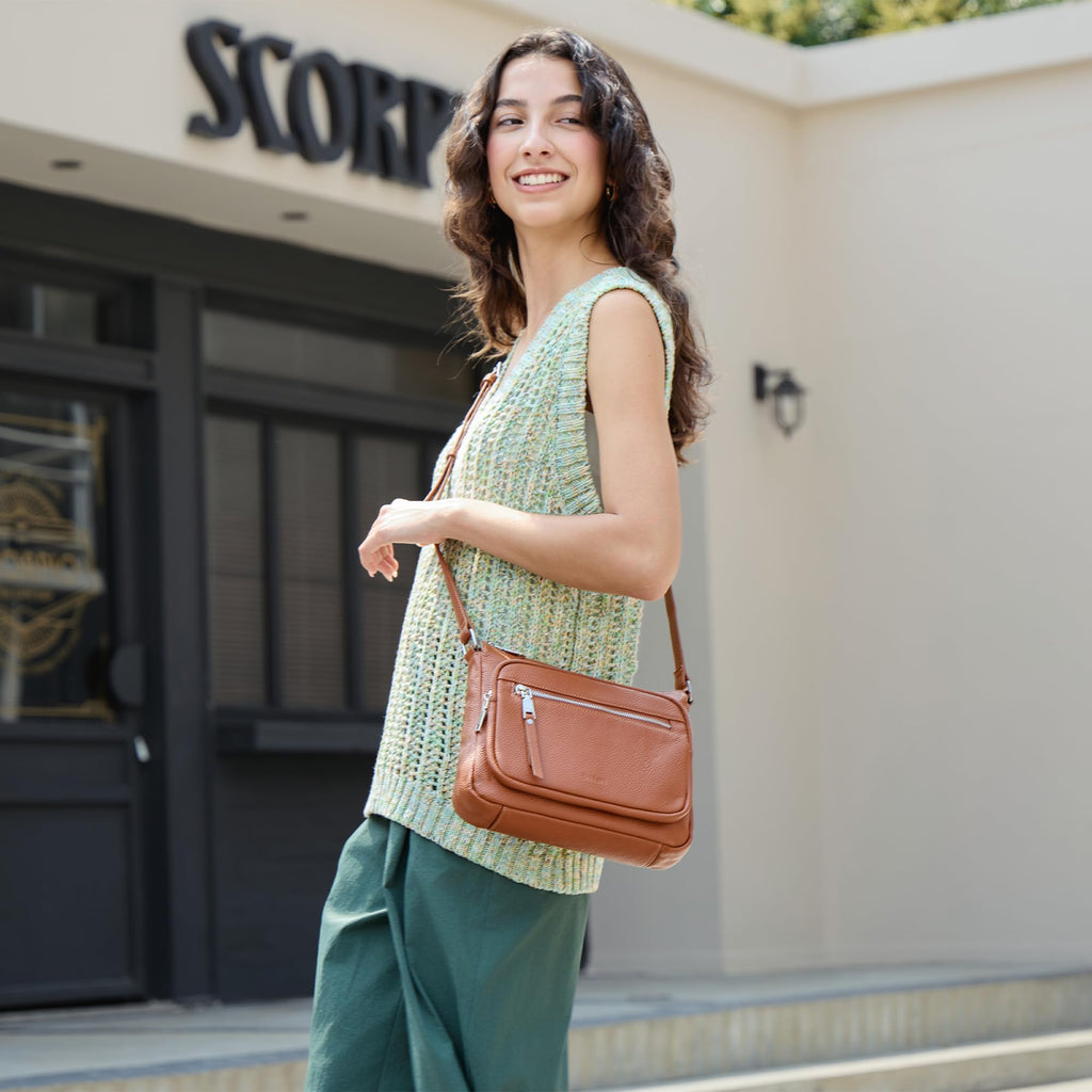 Anti Theft Genuine Leather Crossbody Bag with Wallet T5007